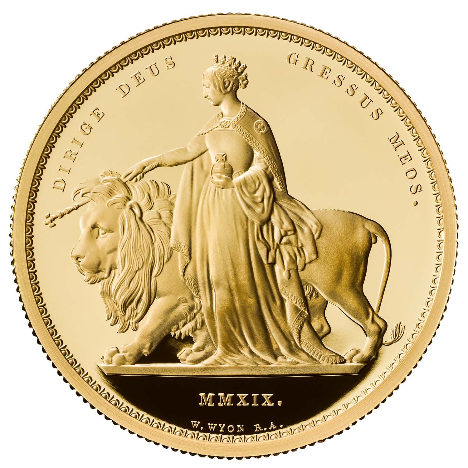 2019  Una and the Lion 2oz Gold Proof, Great Engravers, The Royal Mint, Great Britain