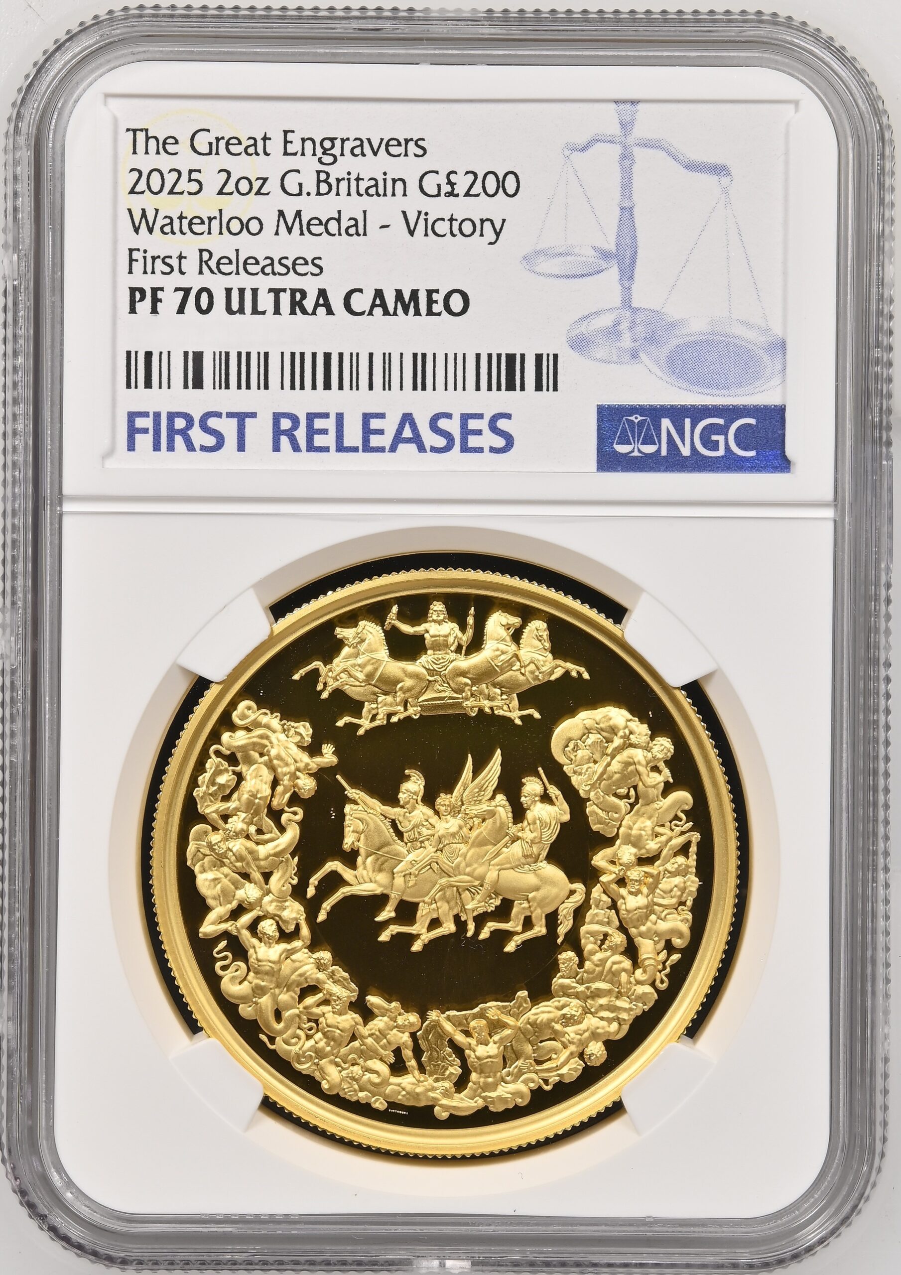 Available upon request - 2025 Waterloo Medal - Victory 2oz Gold Proof NGC PF70UC First Releases.Comes /w Box & Coa, The Royal Mint, Great Britain